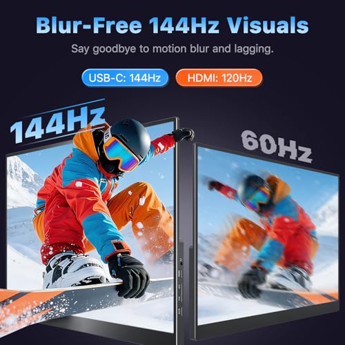 VisionOwl Portable Monitor 16 Inch 2.5K QHD 144Hz 16:10 Second Screen, USB-C HDMI HDR Travel Monitor for Laptop PC MacBook PS5 Xbox, VESA Mountable, with Speakers, Built-in Kickstand - size: 16 inch