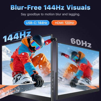 VisionOwl Portable Monitor 16 Inch 2.5K QHD 144Hz 16:10 Second Screen, USB-C HDMI HDR Travel Monitor for Laptop PC MacBook PS5 Xbox, VESA Mountable, with Speakers, Built-in Kickstand - size: 16 inch