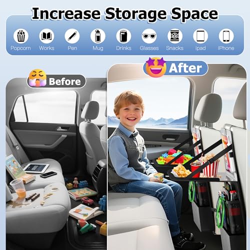 KaiCross Car Backseat Organizer with Table Holder,10 Storage Pockets Backseat Car Organizer and Storage with 600D Oxford Cloth,Travel Essentials,Kick Mats Back Seat Protector-2 Pack - size: 2 Pack