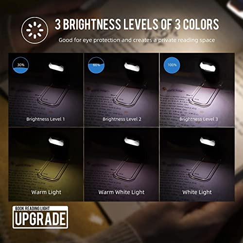 EGWASER Portable USB Rechargeable LED Clip-on Book Light for Eye-Protection, 3 Brightness Adjustable Dimmable Bookmark Light for Reading in Bed (Black) - color: 1-Pack Black