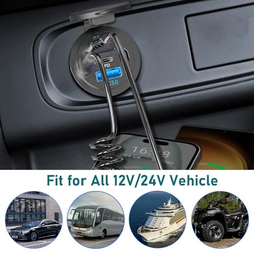 12V USB C Outlet 90W 4Port (Dual PD 36W + Dual QC 18W) Fast Charging Socket