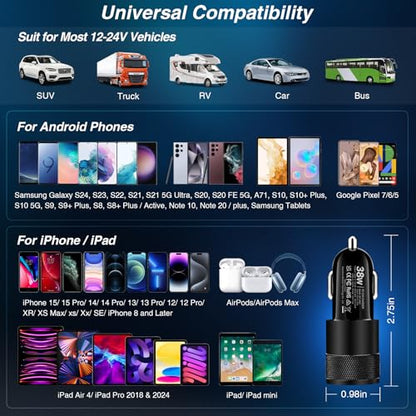 Car Charger, 5Pack 38W Dual Ports USB-C+USB-A Cigarette Lighter Adapter - color: 5-Pack Black