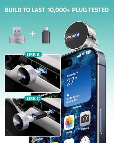 OTTOCAST Mini Tube 2026 Upgrade Wireless CarPlay & Android Auto Adapter, WiFi 6 + Bluetooth 5.4, Instant Auto-Connect, Ultra-Compact Design, Plug & Play USB/USB-C for 2016+ Vehicles