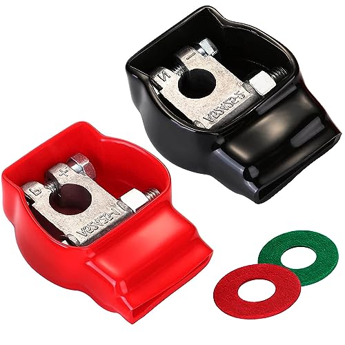 Battery Terminal Connectors, Military Spec Positive Negative Heavy Duty Auto Car Marine Battery Terminal,with 4 Pcs 2 Gauge 3/8" Copper Lugs,4 Heatshrink,2 Cover and Anti Corrosion Washers (cover) - size: Terminal Package - Cover