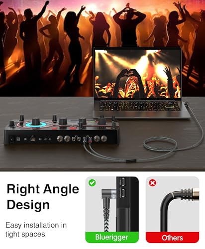 BlueRigger 3.5mm Aux to 2RCA Audio Cable (6FT, 90D Stereo Splitter Y 2RCA Male, Braided, 1/8" RightAngled TRS to RCA, Hi-Fi Sound, Metal Shell) - for Phones, Amplifiers, Tablets, Home Theater, HDTV - size: 6FT, style: 3.5mm Angled