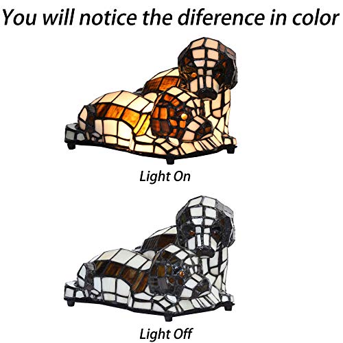 Bieye L10772 Dogs in Love Tiffany Style Stained Glass Accent Table Lamp Night Light for Bedside Living Room Bedroom Animal Pet Lovers Home Decoration
