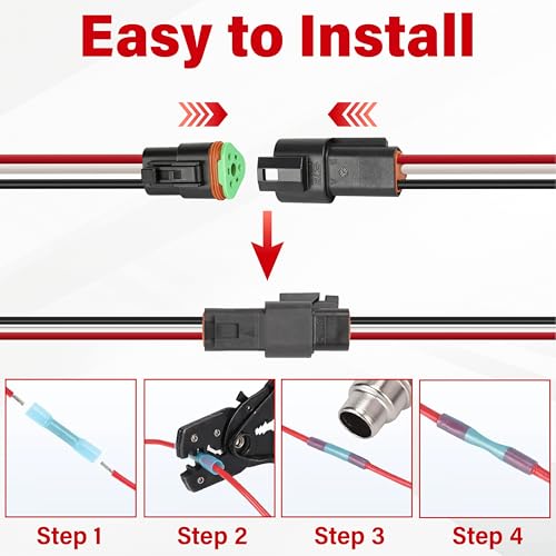 Deutsch DT 3 Pin Black Male Female Wiring Harness Connector 6 Kits, 16 AWG - color: 6 Sets-Black, size: 3Pin
