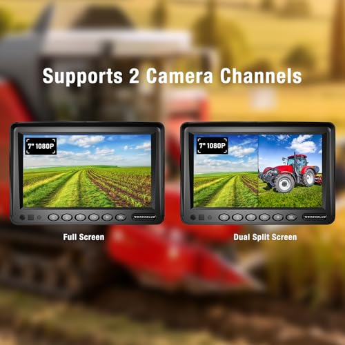 ZEROXCLUB 2 Wired Rear View Backup Camera System, 7" 1080P Monitor IP69K Waterproof Vibration-Proof 10G Reverse Camera, Dual Split Screen for Tractor, Truck, Trailer, Combine, Heavy Equipment, BH702 - size: 7"-2 Cam