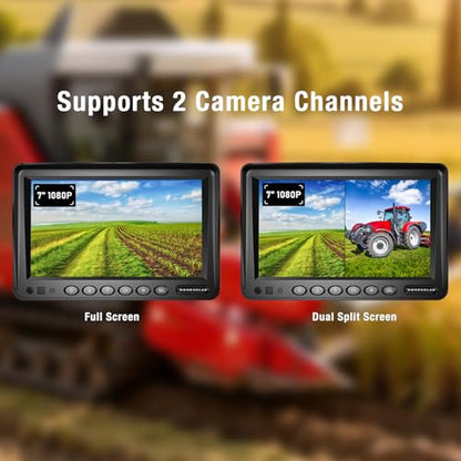 ZEROXCLUB 2 Wired Rear View Backup Camera System, 7" 1080P Monitor IP69K Waterproof Vibration-Proof 10G Reverse Camera, Dual Split Screen for Tractor, Truck, Trailer, Combine, Heavy Equipment, BH702 - size: 7"-2 Cam