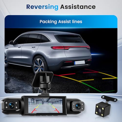 3.16-inch 1080P Dash Cam Front and Rear Inside Left/Right, 4 Channel Dash Camera for Cars, IR Lamp Night Vision Loop Recording Motion Detection Reversing Assistant+ 64GB SD Card