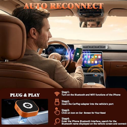 4 in 1 Wireless CarPlay Adapter with Screen Mirroring – Supports Apple CarPlay & Android Auto & AirPlay & MirrorLink, 2026 Upgraded screen mirroring dongle for car, USB-A/USB-C Connection, Plug & Play