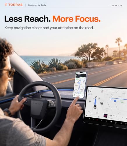 TORRAS Stow Tesla Phone Mount [Hidden & Strong Magnet] 360°Rotation Foldable Tesla Phone Holder Fit for All Phones, Tesla MagSafe Car Mount, Tesla Accessories for Model Y Model 3/S/X/Cybertruck