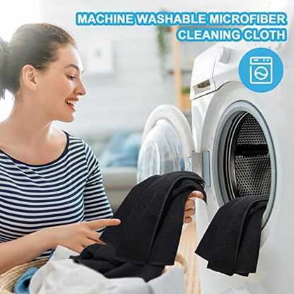 Tenare 100 Pack 12'' x 12'' Microfiber Cleaning Cloths Reusable Cleaning Rags Bulk Microfiber Towels Softer Highly Absorbent Washcloths for House Kitchen Car Window(Black) - color: Black