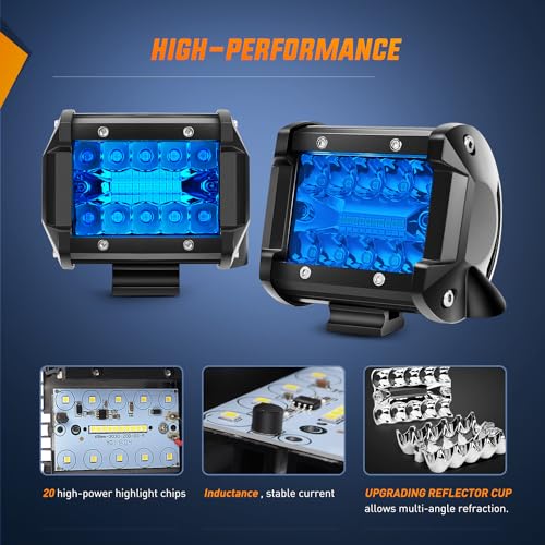 Nilight 4 inch LED Light Pod Blue Triple Row 2PCS 60W Flood Spot Combo Driving Fog Fishing Hunting Emergency Safety Signal Deck Trailer Lighting for UTV Pick-up Van Boat Tractor - color: Blue Led Pods