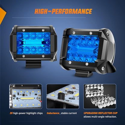 Nilight 4 inch LED Light Pod Blue Triple Row 2PCS 60W Flood Spot Combo Driving Fog Fishing Hunting Emergency Safety Signal Deck Trailer Lighting for UTV Pick-up Van Boat Tractor - color: Blue Led Pods