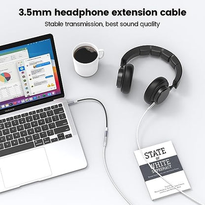 MOSWAG 3.28FT 3.5mm Male to Female Extension Cable with Microphone Stereo - color: White, size: 3.28 ft