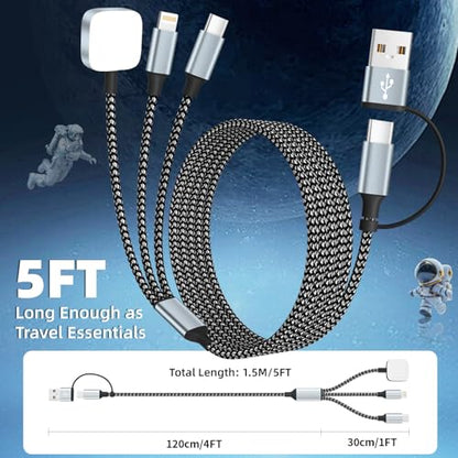 Travel Essentials 3 in 2 Multi Charging Cable for iWatch Charger/IP/USB-C - color: Greyiwatch, size: 1Pack 5FT
