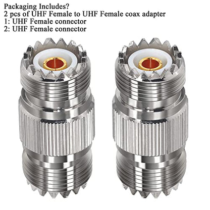 TUOLNK 2PCS SO239 Coax Connector UHF Female Coupler Gender Changers, PL259 Female to Female Barrel Coaxial Adapter Accessories for CB Radio, Antenna Cable