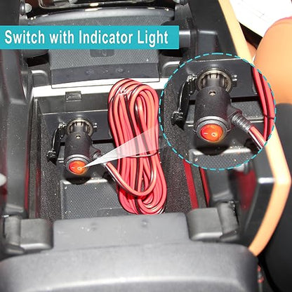 12V 12Volt Fused Replacement Cigarette Lighter Male Plug with On Off Switch - 12FT 12Volt 15amp Male Cigarette Lighter Plug with Bare Wire,12V Cooler Cigarette Plug Replacement with Led Lights - size: 12FT