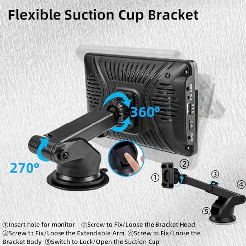 Extended Carplay Mount, 360° Flexible Windshield Dashboard Suction Cup Bracket Replacemect for 7" 9" 10.26" Inch Carplay Screen Android Auto Mount Car Baby Camera Monitor Phone Holder - size: Holes Bracket