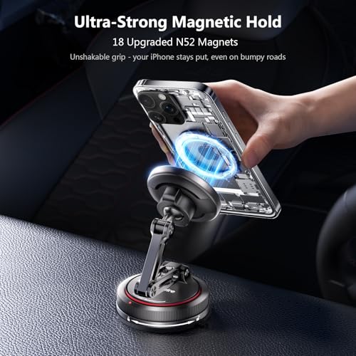 SYNCWIRE for MagSafe Car Mount [3-Axis] Nano Adhesive Gel + Strong Suction Cup Magnetic Phone Holder for Dashboard & Windshield, 360° Adjustable for iPhone 17 16 15 14 13 12, Samsung, Carbon Fiber - color: Carbon Fiber