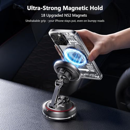 SYNCWIRE for MagSafe Car Mount [3-Axis] Nano Adhesive Gel + Strong Suction Cup Magnetic Phone Holder for Dashboard & Windshield, 360° Adjustable for iPhone 17 16 15 14 13 12, Samsung, Carbon Fiber - color: Carbon Fiber