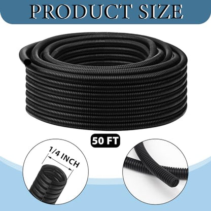 Kanayu 1/4''-50 Ft Split Wire Loom Tubing, Black Flame Retardant - color: Black, size: 1/4''-50 Ft