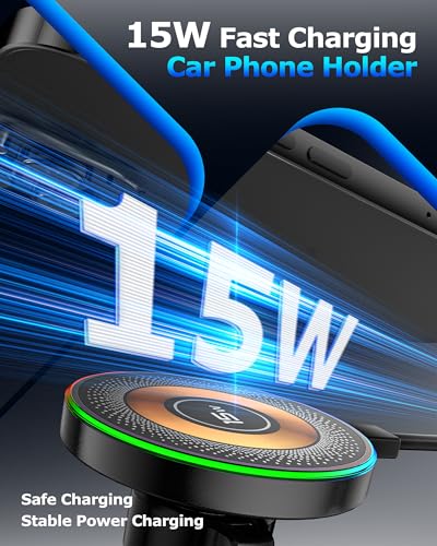 ZBF Magnetic Wireless Charging Car Phone Holder with 15W Fast Charging & Strong Vacuum Suction, 360° Rotatable Dashboard & Windshield Mount for Magsafe iPhone 17/16/15/14/13 Android Galaxy S24/S23/S22 - style: Upgraded Charging