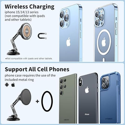ZBF Magnetic Car Phone Holder, 15W for MagSafe Car Mount Charger(Fast Wireless Charging,Vacuum) 360°Adjustable Car Mount for Women Men iPhone 17-12 - style: Upgraded 2-in-1 Model