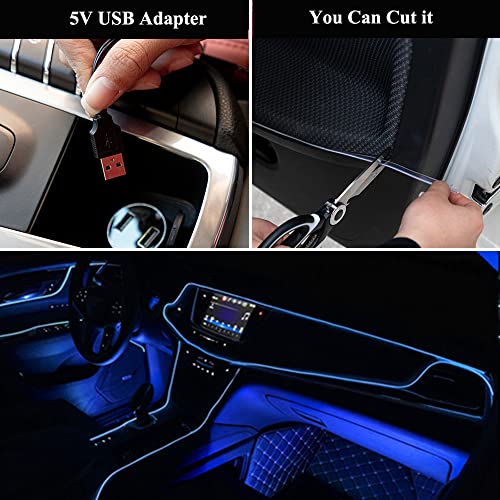 Keiurot Blue EL Wire Neon Light, 16FT USB 5V for Car Interior Trim - color: Blue