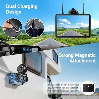 360° Adjustable Magnetic Solar Wireless Backup Camera System – 7" 1080P Touchscreen, DVR Recording, IP69K Waterproof, Auto-Sleep & Night Vision for RV, Truck, Trailer, SUV & Camper, AR4 - size: 7" 4-CAM