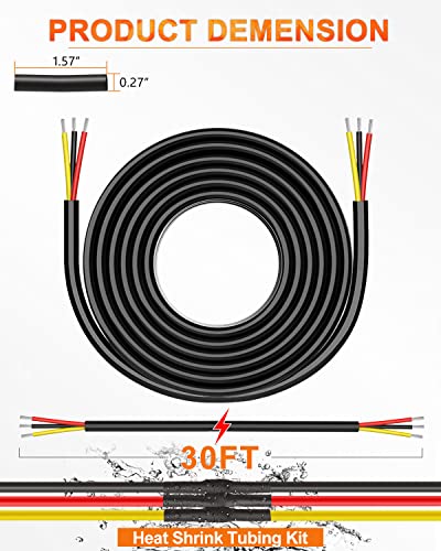 NAOEVO 12 Gauge Wire 3 Conductor, 12 Gauge Automotive Wire 12V Cable, 30FT - size: 30ft, style: 3C-12AWG