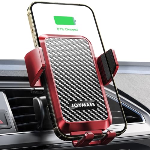 JOYMASS Wireless Car Charger, 15W Fast Charging Auto Clamping Car Charger Cell Phone Holder Mount Vent for iPhone 15 14 13 12 Mini Pro Max 11 XR, Samsung Galaxy S23 Ultra S22 S21+ Note 20, etc - Red - color: RED
