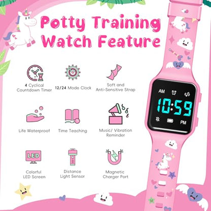 BEN NEVIS Potty Training Watch, Digital Toddler Watch with Countdown/Music/Alarm Clocks/Vibration Reminder and Waterproof, Remind Toddler to Go to The Toilet - color: 03-Rose-Unicorn