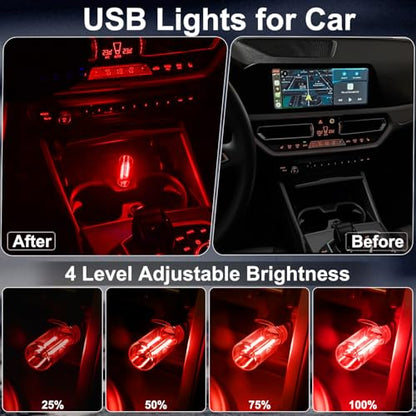 2Pcs Car USB Lights, Plug-in Retro Car Ambient Lighting Kit Dimmable, Red - color: red