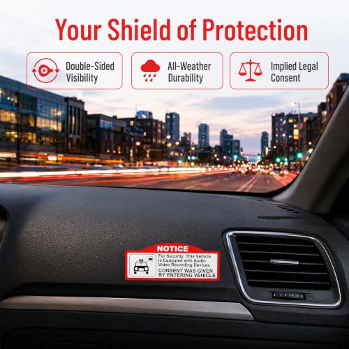 KEANBOLL 8 Pieces Double Sided in Car Camera Audio Video Recording Window Vinyl Stickers,Car Video Recorder Waterproof Stickers,Waterproof & Sun-proof Durable Car Camera Recording Stickers (9 x 3.5