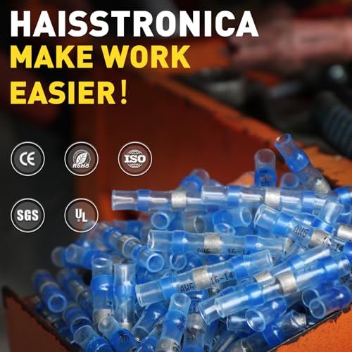 haisstronica 100PCS Solder Seal Wire Connectors, AWG 16-14 Blue Sleeves - size: AWG 16-14 Blue