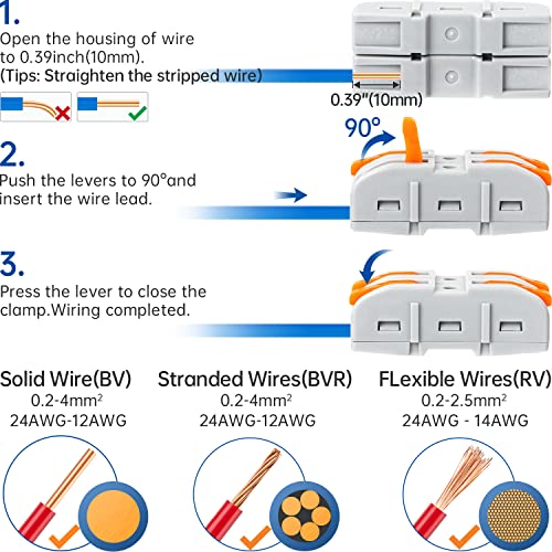 50 Pcs Lever Wire Connectors, 1 Conductor Compact Splicing Wire Connectors for Circuit Inline 24-12 AWG (Orange)