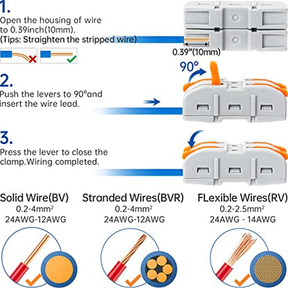 50 Pcs Lever Wire Connectors, 1 Conductor Compact Splicing Wire Connectors for Circuit Inline 24-12 AWG (Orange)