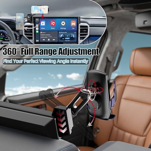 Car Phone Mount for 2022-2026 Toyota Tundra & 2023-2026 Toyota Sequoia, Smart Auto-Clamping on 14" Touchscreen, 15W Wireless Fast Charging, 360° Adjustable, Without Blocking Airflow - size: for Toyota Tundra | 2022-2026