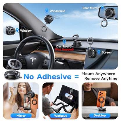 NeverFall Car Phone Mount for MagSafe, 89lbs Vacuum Suction, Strong Magnetic Dashboard & Windshield Mount, 360° Adjustable Phone Holder for iPhone & All Phones, Carbon Fiber
