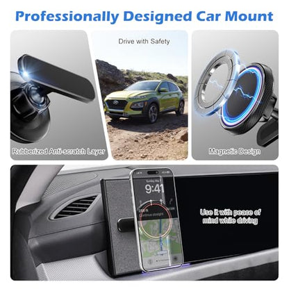 Designed for Hyundai Ioniq 5 Phone Mount, Magnetically Attaches to Metallic Dashboard for 2024 2025 Hyundai Sonata Kona & 2022-2025 Ioniq5 2026 Ioniq 9 [Compatible with MagSafe] - style: Magnetic