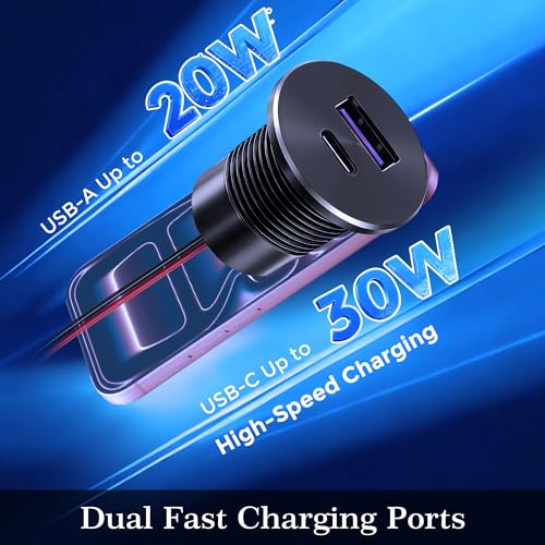RV USB Outlet 12V/24V, All-Aluminum Type C & USB A Charger, PD3.0 QC3.0 Fast Charging Recessed USB Port Wall Mount for Camper, Trailer, Van, Car, Boat, Golf Cart (2 Pack)