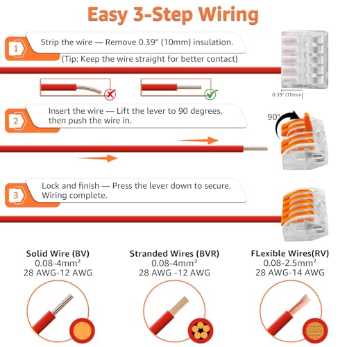 GreenCycle 60PCS Lever Wire Connectors, Quick Wire Splice Connectors Push-in, 2/3/5 Transparent Housing Conductor Combination Kit with 2, 3, 5 Port, 28-12 AWG,for Home Lighting & Car Audio - size: 60PCS, style: 1/2/3/4/5P Box Kit