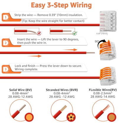 GreenCycle 60PCS Lever Wire Connectors, Quick Wire Splice Connectors Push-in, 2/3/5 Transparent Housing Conductor Combination Kit with 2, 3, 5 Port, 28-12 AWG,for Home Lighting & Car Audio - size: 60PCS, style: 1/2/3/4/5P Box Kit