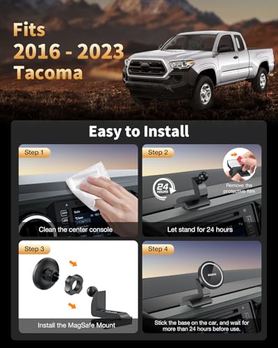 360° Rotating Magnetic Phone Mount for Toyota Tacoma 2016-2023 Dashboard - Secure Hold | Dashboard Phone Holder, Tacoma Phone Mount, Magnetic Car Mount, Toyota Tacoma Accessories - style: Magnetic