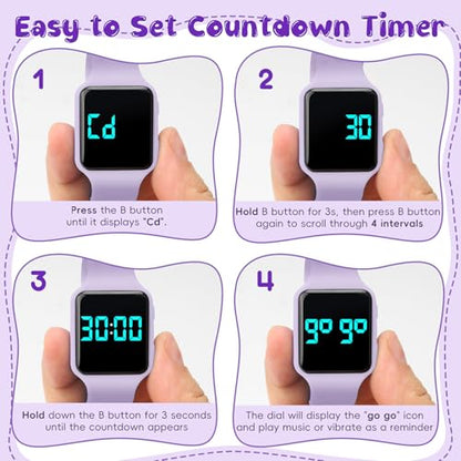 BEN NEVIS Potty Training Watch, Digital Toddler Watch with Countdown/Music/Alarm Clocks/Vibration Reminder and Waterproof, Remind Toddler to Go to The Toilet - color: 21-LightPurple