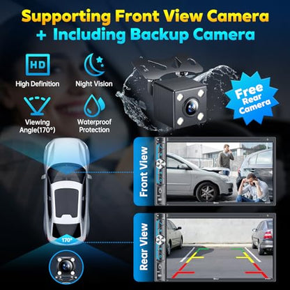 PLZ 7" Wireless Double Din Car Stereo Apple Carplay Radio Screen for Car Audio Receivers, Bluetooth 5.3 Car Play Android Auto Touchscreen, 240W 4.2 CHN 2 Subwoofers Outputs, Backup Camera, SWC, FM/AM - size: 7"