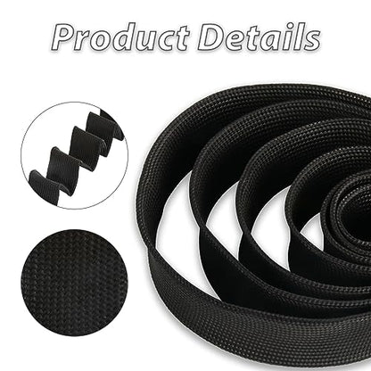 Fiberglass Heat Shield Sleeve Adjustable Hose Heat Spark Plug Wire High Temp(5 Feet-0.75''Inch/20MM) For Exhaust Insulation Thermal Wrap Roll Car Brake Line Cable Protection Tape Black - size: 3/4''X 5'