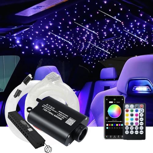 AMKI 16W 450pcs 0.03in 9.8ft Fiber Optic Starlight Kit with Pure White Shooting Star,End Glow Fiber Strands Music Sound Activated Remote Control Starlight Headliner Meteor Home Car Decor - size: 450pcs*0.03in*9.8ft